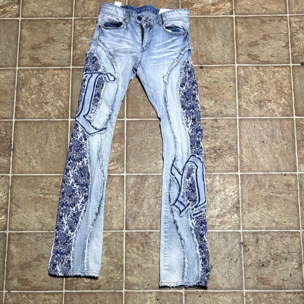 Men's Skinny Jeans with Blue Accents